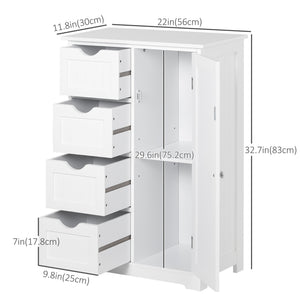 Bathroom storage cabinet with adjustable shelf and 4 drawers, white