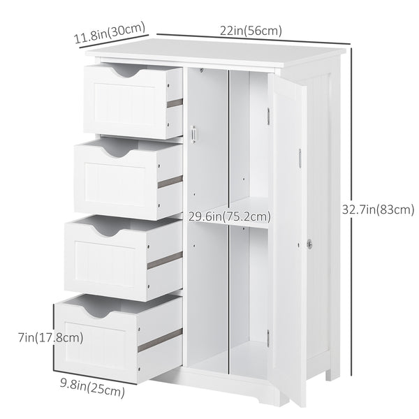 Bathroom storage cabinet with adjustable shelf and 4 drawers, white