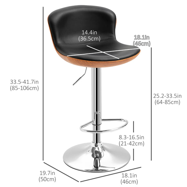 Lot de 2 tabourets de bar modernes avec dossier et repose-pieds pivotants, noir