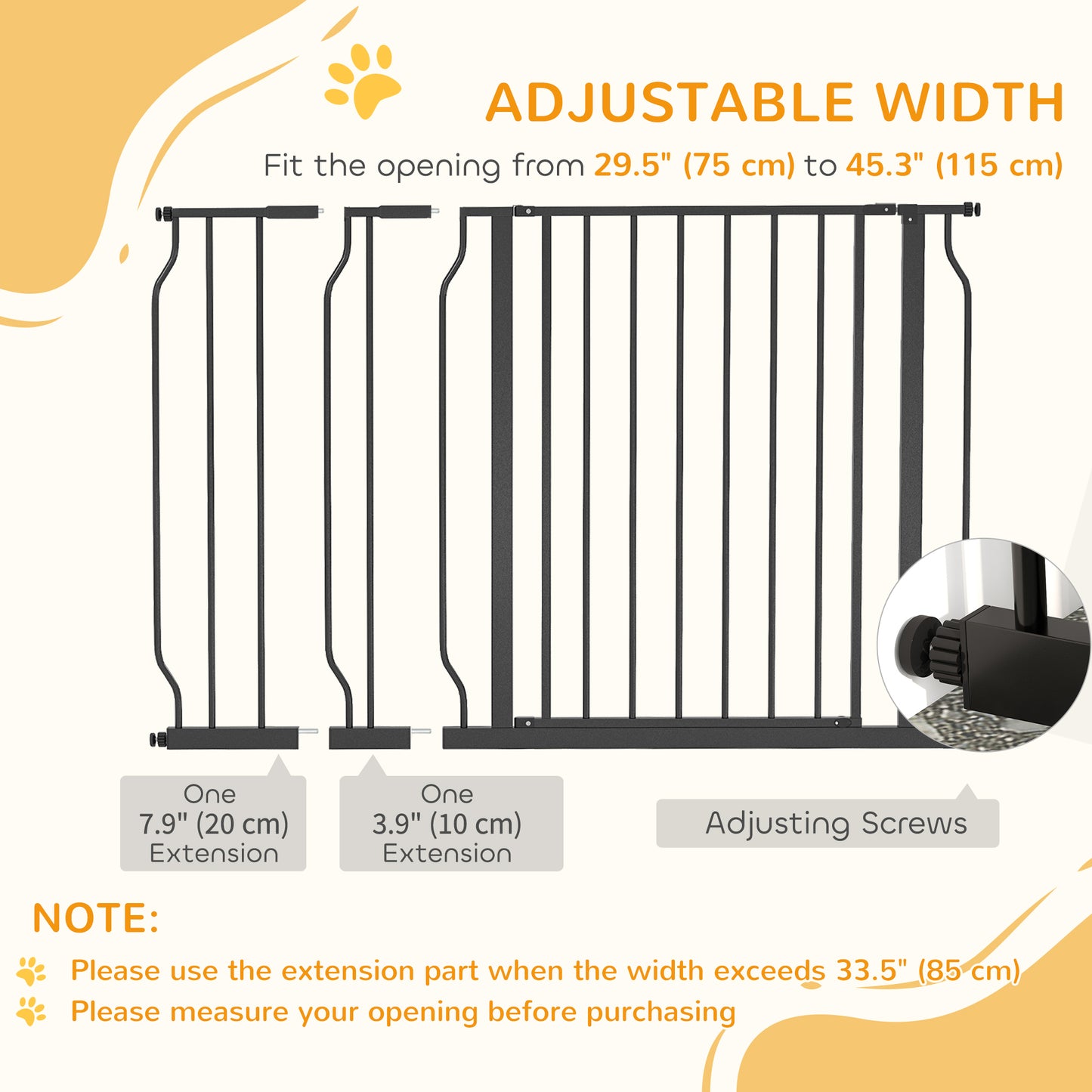 Barrière pour animaux PawHut 76 à 114 cm, installation facile, avec porte et système de double verrouillage, barrière extra large pour escaliers et couloirs, noire