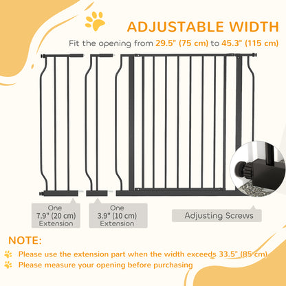 Barrière pour animaux PawHut 76 à 114 cm, installation facile, avec porte et système de double verrouillage, barrière extra large pour escaliers et couloirs, noire