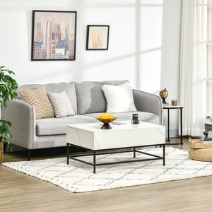 Table basse relevable avec compartiment de rangement dissimulé, blanche