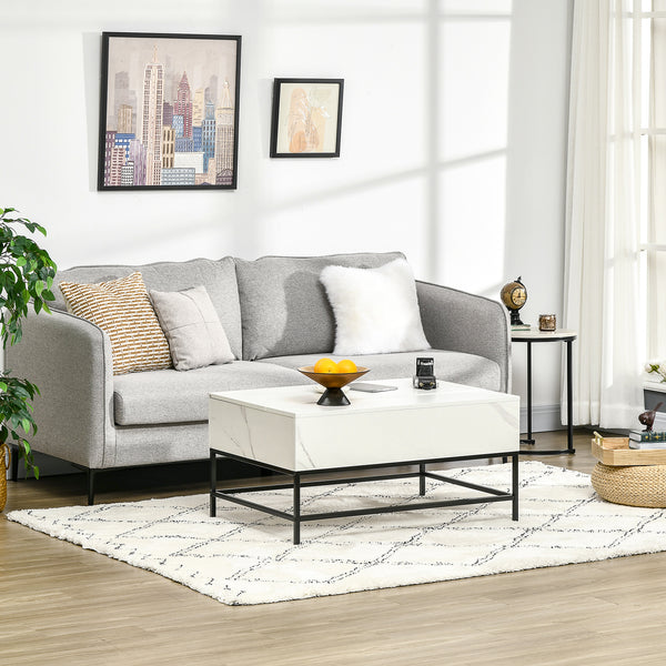 Table basse relevable avec compartiment de rangement dissimulé, blanche