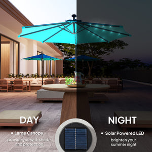 Parasol déporté de 10 pieds avec éclairage solaire et angle réglable, turquoise
