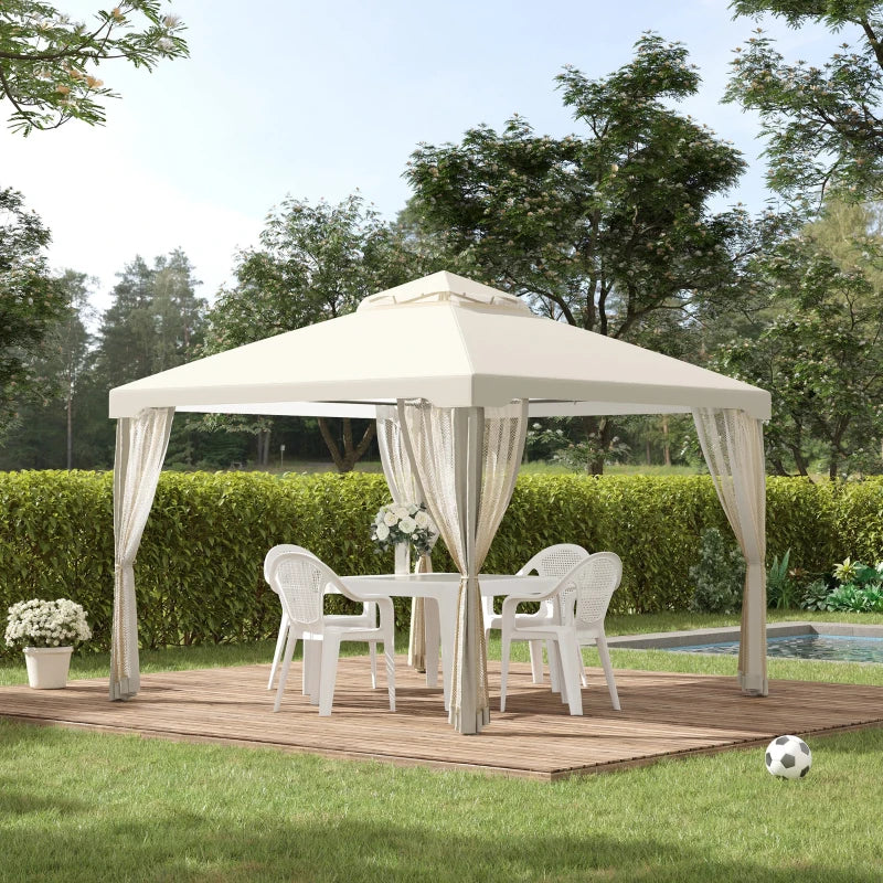 Gazebo 10 x 10 pieds avec structure en acier et moustiquaire, blanc crème