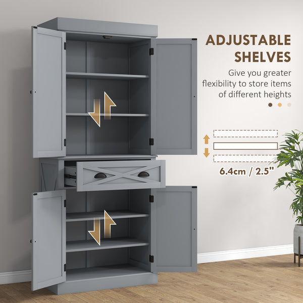 Meuble de rangement avec 4 portes, tiroir et étagères réglables, gris