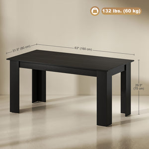 Kitchen table for 4 to 6 people, wood effect, black
