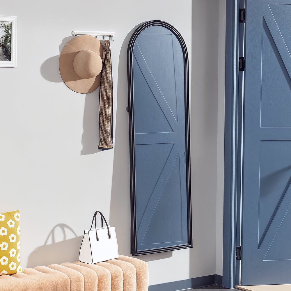 Miroir pleine longueur autoportant arqué, grain de bois brun