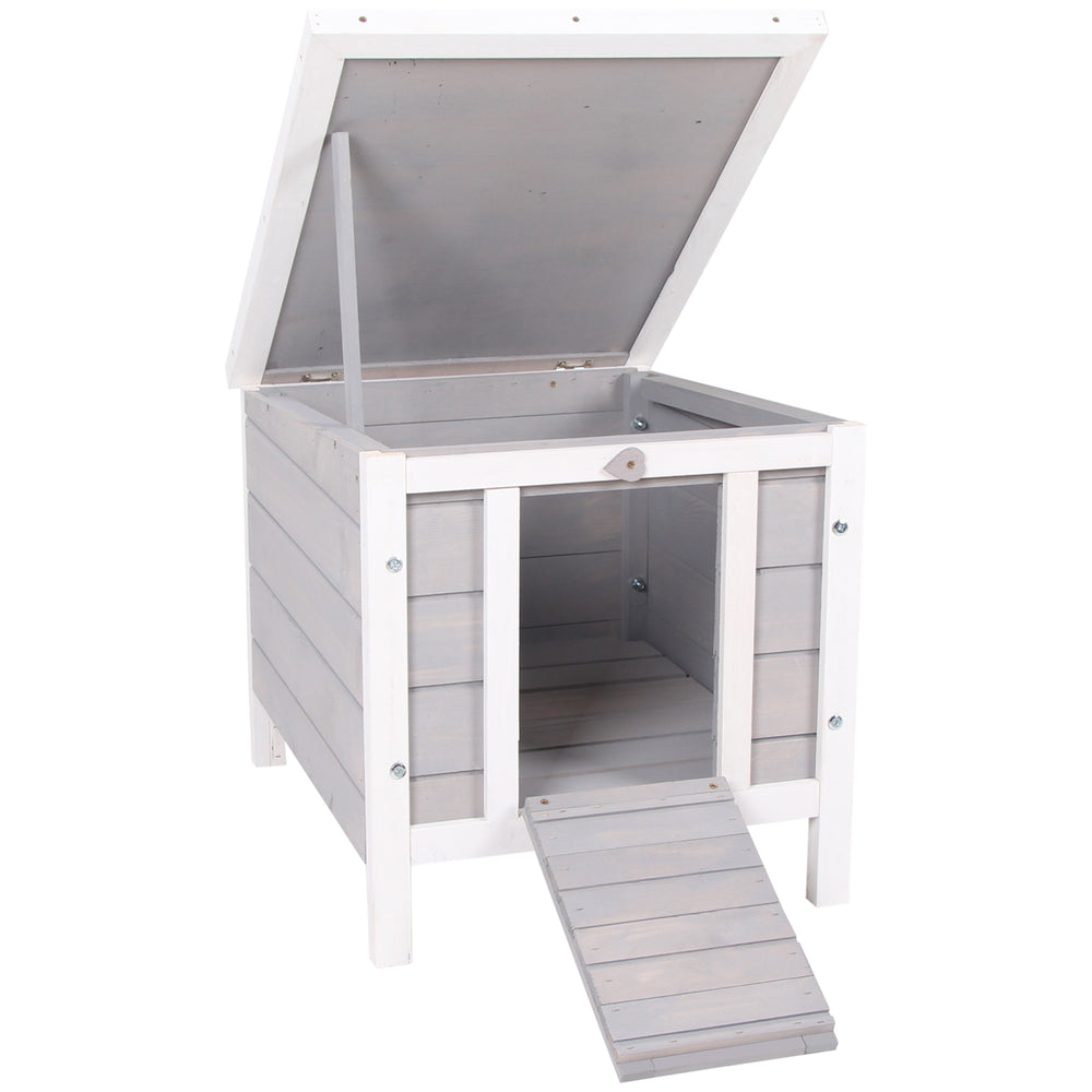 Clapier en bois avec toit en asphalte imperméable et ouvrable, gris