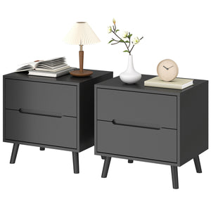 Ensemble de 2 tables de chevet avec 2 tiroirs et pieds en bois – Noir