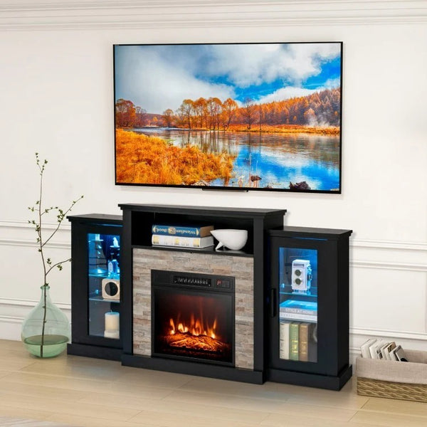 Meuble TV avec cheminée et lumières LED 16 couleurs pour téléviseurs jusqu'à 65 pouces