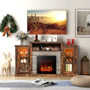 Meuble TV avec cheminée et lumières LED 16 couleurs pour téléviseurs jusqu'à 65 pouces