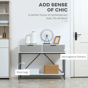 Console moderne avec 2 tiroirs, 2 niveaux avec étagère de rangement, blanc