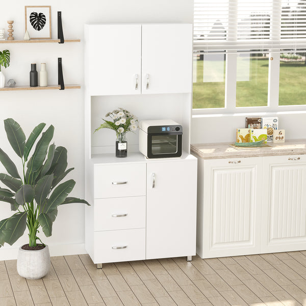 Buffet de cuisine autoportant avec rangement intégré, Blanc