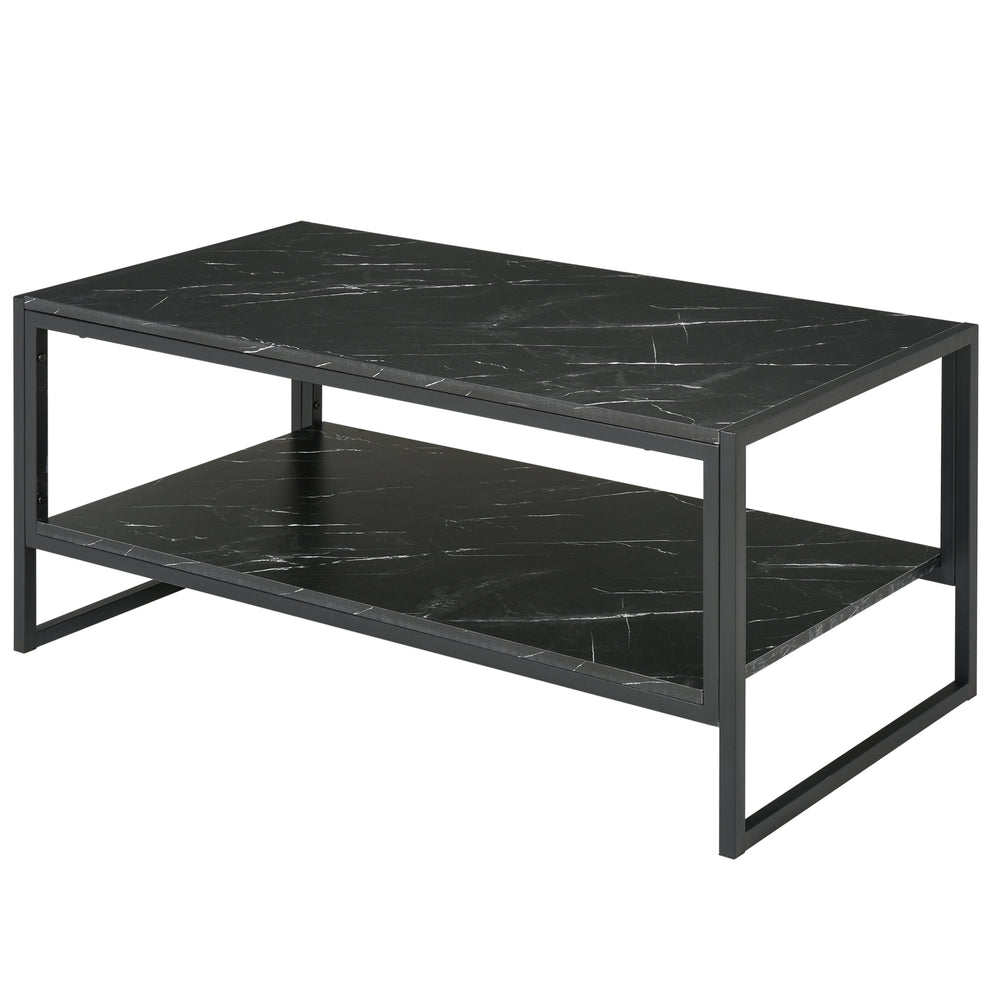 Table basse à 2 niveaux avec étagère de rangement noir
