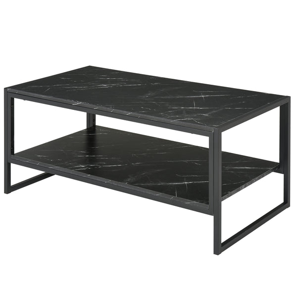 Table basse à 2 niveaux avec étagère de rangement noir