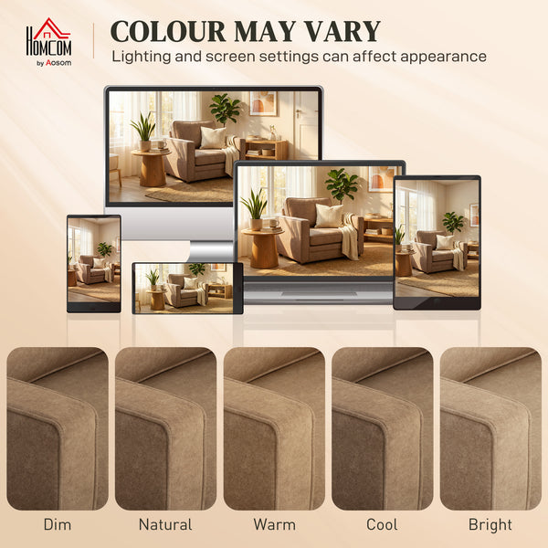 Occasional armchair in velvet-effect fabric with a wide seat, spring cushion, solid wood legs, brown