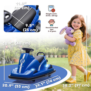 6V Bumper Car, 360 Degree Rotation, Dual Motor, Music, Blue