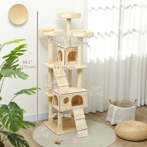 Arbre à chat à plusieurs niveaux de 173 cm, beige