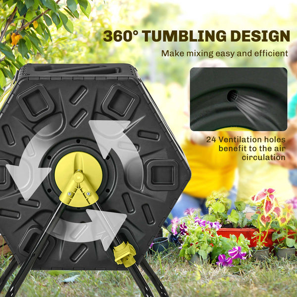 Rotating composter with 24 vents and steel legs, 64 litres, yellow