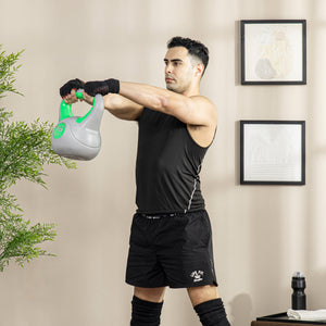 Kettlebell de 35 lb avec poignée large et base stable – Vert et gris