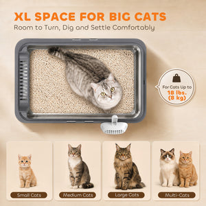 2 Pack XL Stainless Steel Litter Box with Scoops, High-Sided, for Large and Multiple Cats, Anti-Urine Leakage