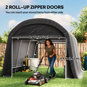 Portable garden shed with roll-up zip door, dark grey