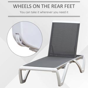 Outdoor Chaise Lounge Chair, Patio Aluminum Tanning Chair with 5-Level Adjustable Back, Portable Wheels, Breathable Mesh Fabric, for Pool, Deck, Garden, Grey