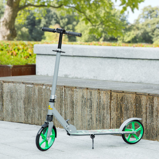 Trottinette pour enfants de 6 à 12 ans, hauteur réglable, frein arrière, grande roue de 200 mm, pliable, verte