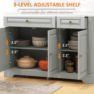 Buffet moderne avec 2 tiroirs et étagères réglables, idéal pour la salle à manger, gris.