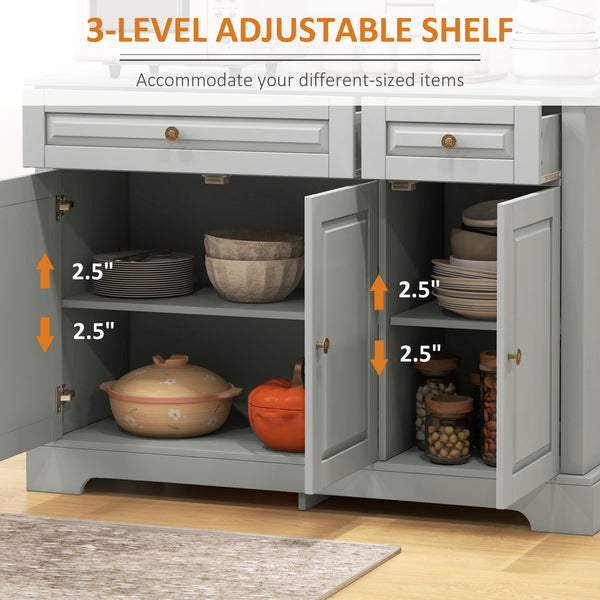 Buffet moderne avec 2 tiroirs et étagères réglables, idéal pour la salle à manger, gris.