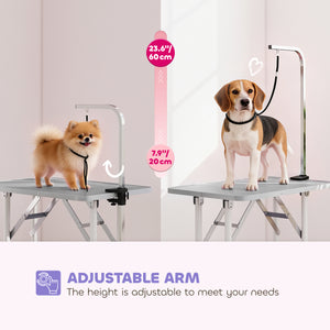 Foldable Pet Grooming Table for Dogs Cats with Adjustable Arm, Non-slip Surface, Grey