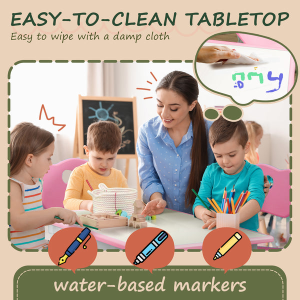 Kids Table and Chair Set (4 Chairs, Adjustable Height, Easy to Clean, Ages 1.5-5), Pink