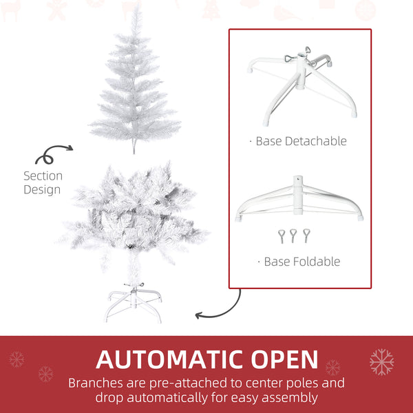 Sapin de Noël artificiel blanc de 4 pieds avec branches de pin réalistes et ouverture automatique