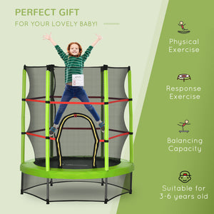 55" Kids Trampoline with Enclosure Net, Green