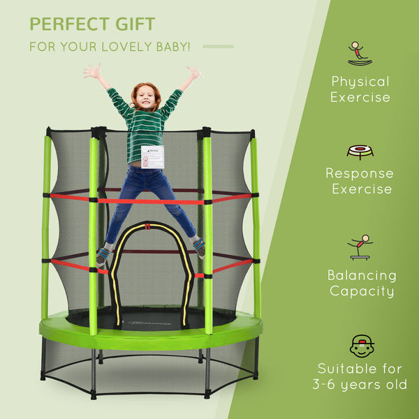 55" Kids Trampoline with Enclosure Net, Green