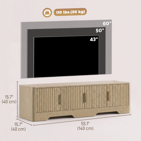Meuble pour téléviseurs jusqu'à 60 pouces, moderne avec portes cannelées, fini chêne