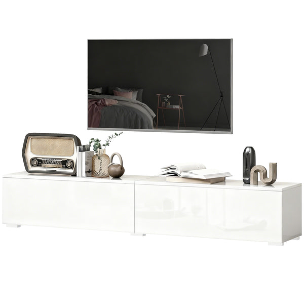 Floating TV Stand for TVs up to 75 Inch, 70.9" TV Cabinet, Entertainment Center with 2 Flip Doors, High Gloss White