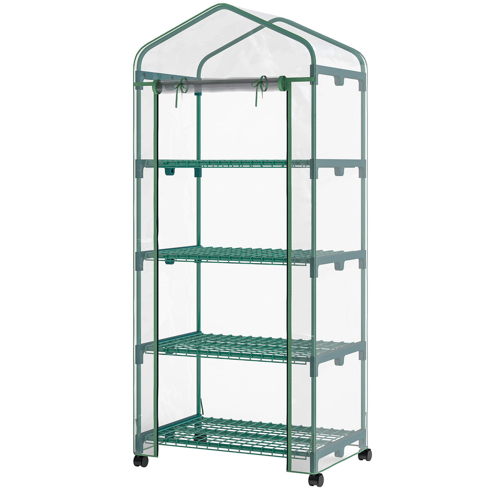 Portable greenhouse with 4 shelves and wheels
