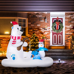 Inflatable polar bear and penguin, 1.80m tall, with Santa hats