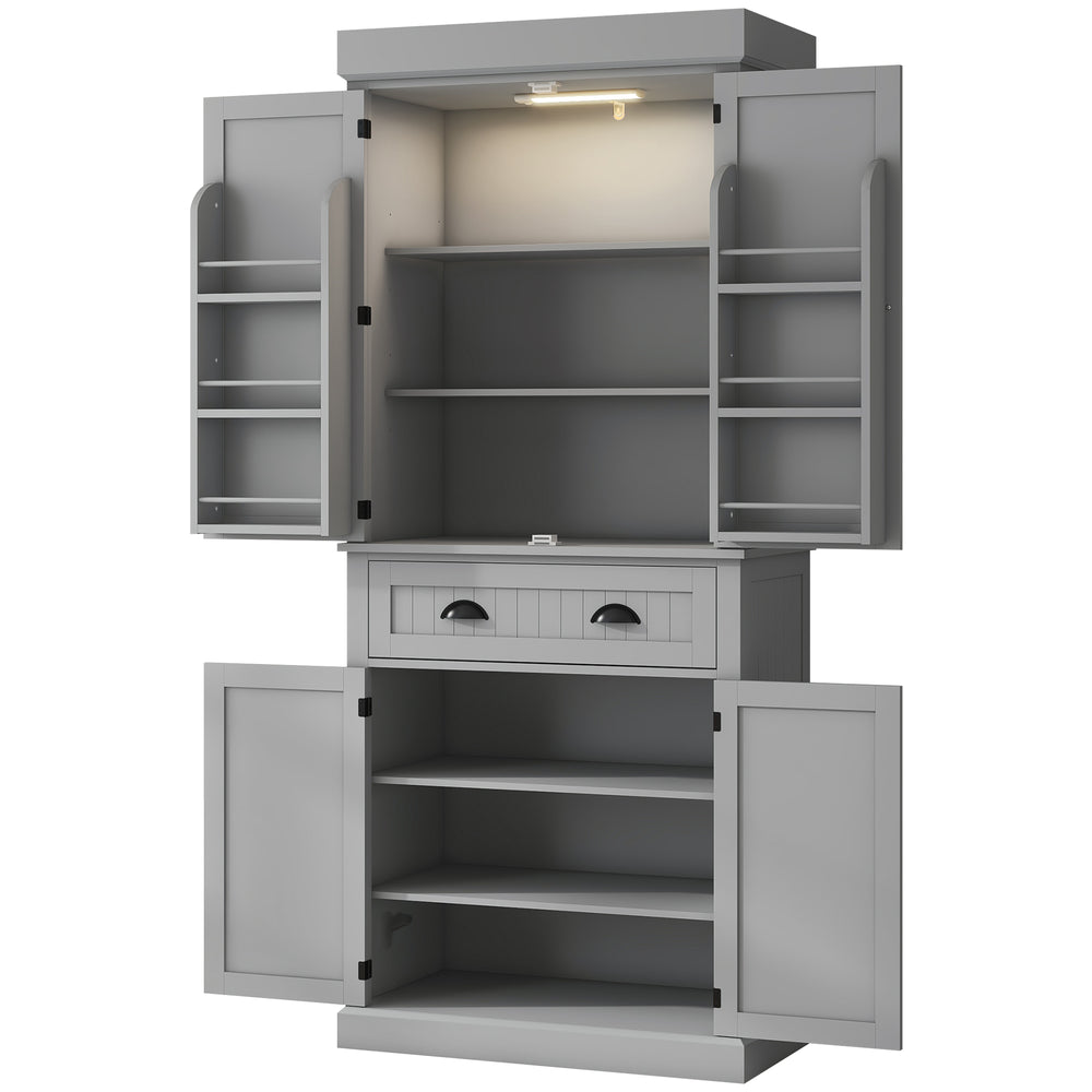 Meuble de rangement avec éclairage LED et étagères à épices, gris