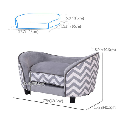 Canapé surélevé pour chien avec rangement, housse de coussin amovible, gris
