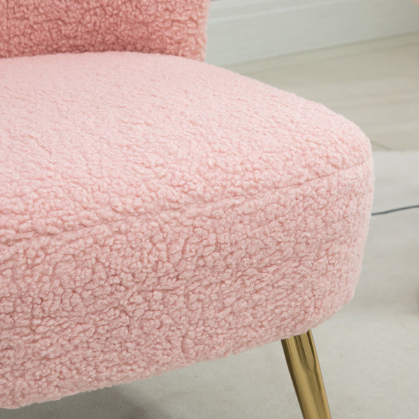 Fauteuil de salon avec rembourrage doux et pieds dorés, rose