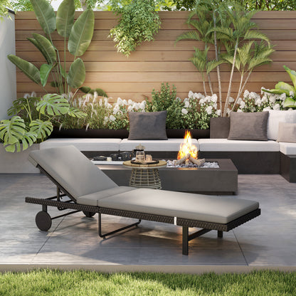 Outsunny Synthetic Rattan Garden Lounge Chair with 5-Level Adjustable Backrest, Castors and Cushion, Grey