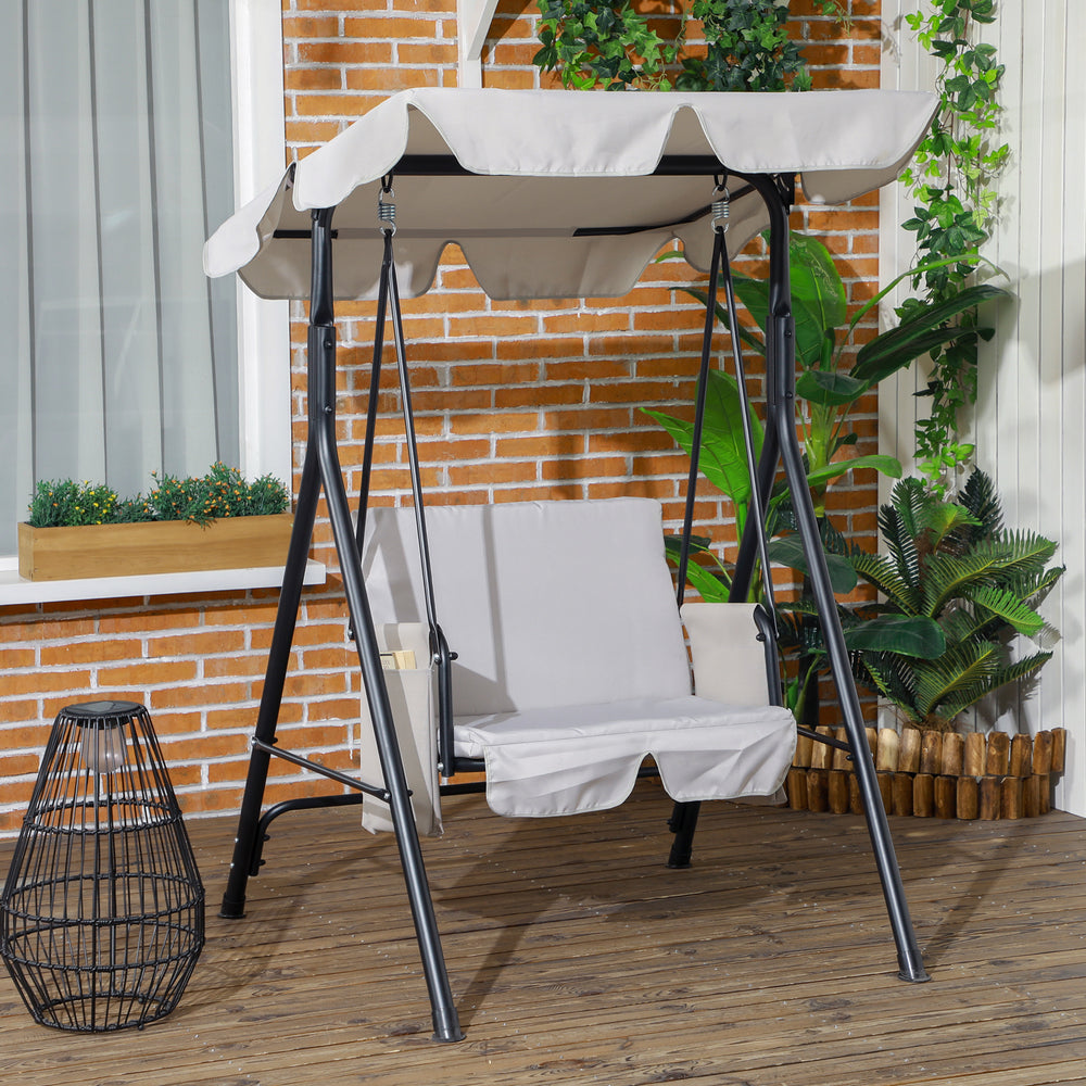 1-Seat Outdoor Porch Swing Patio Swing with Adjustable Canopy, Removable Seat and Back Cushion for Garden, Poolside