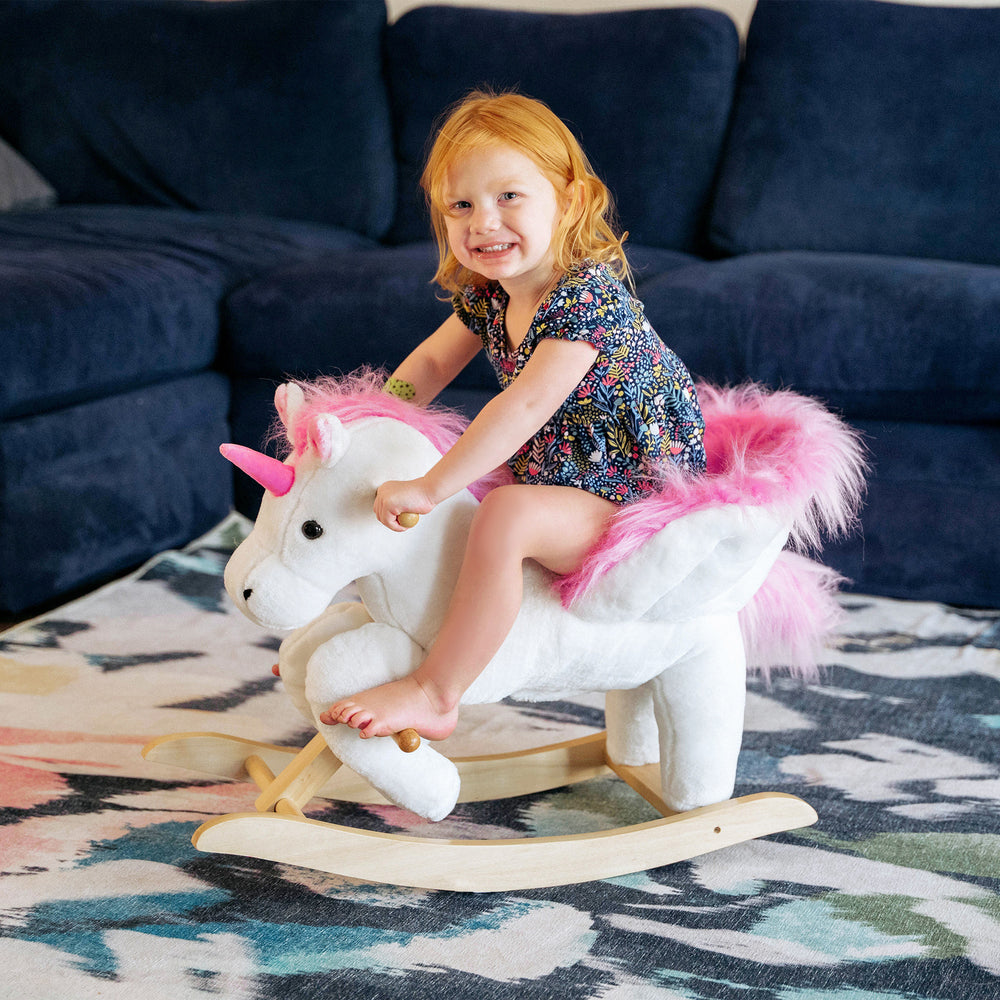 Unicorn Plush Rocking Horse for Kids Room, Pink