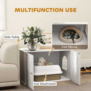 Concealed litter box cabinet with double doors, white