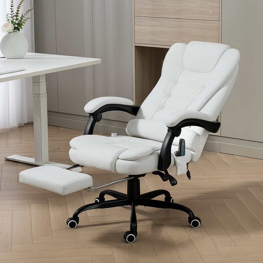 Fauteuil de massage vibrant à 7 points inclinable avec repose-pieds, blanc