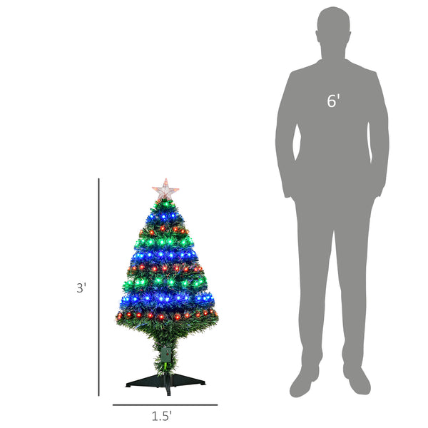 Sapin de Noël artificiel en fibre optique LED pré-éclairé de 3 pieds avec support