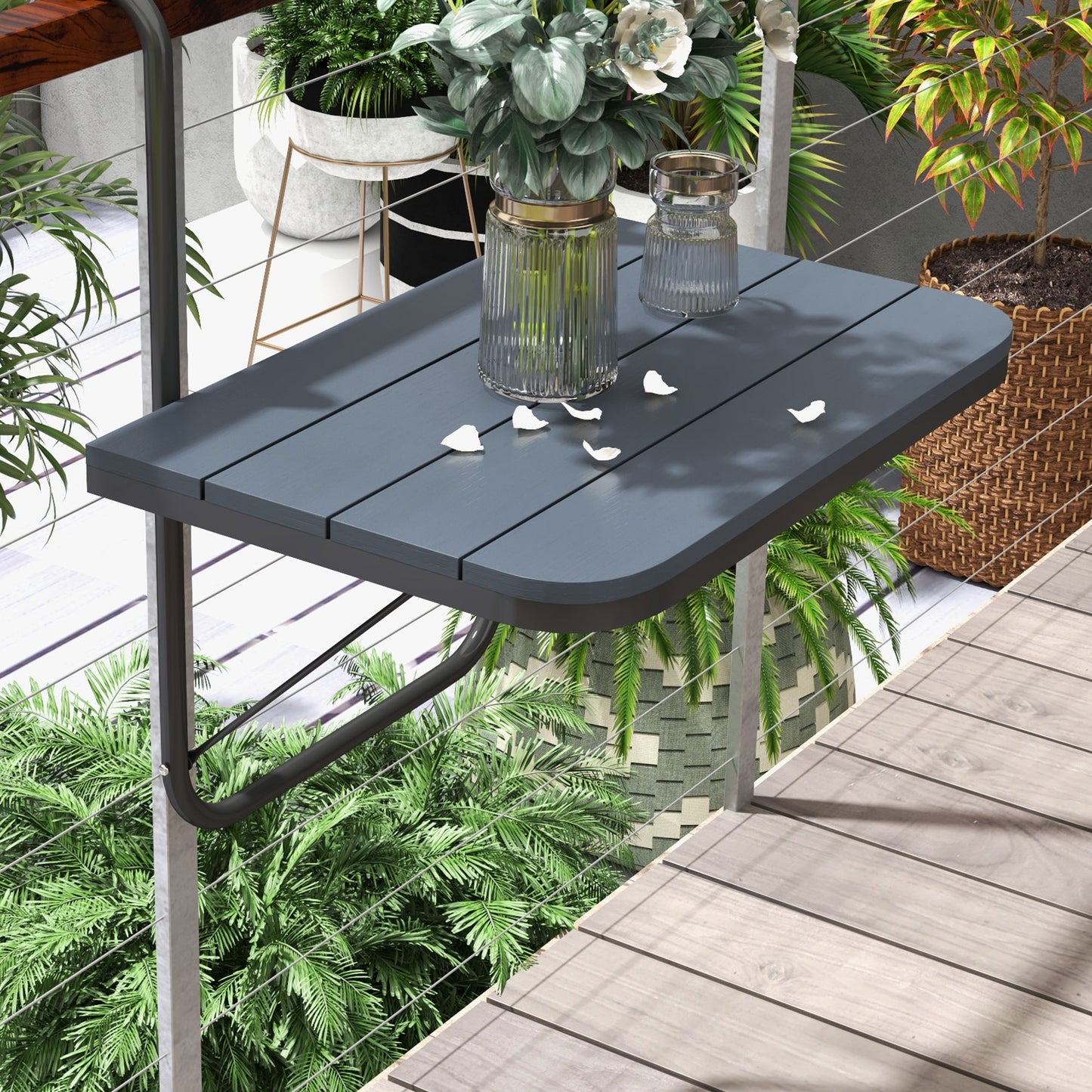 Table suspendue d'extérieur, table de balcon réglable, noir